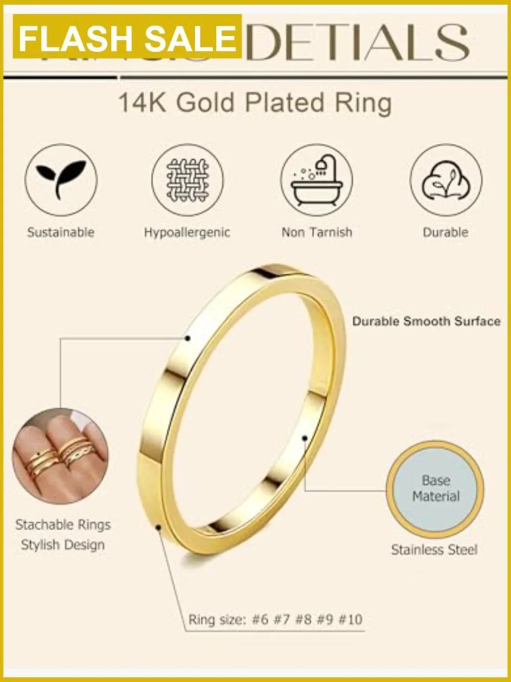 6 Piece Stainless Steel Stacking Rings Set Knuckle Midi Promise Wedding Band